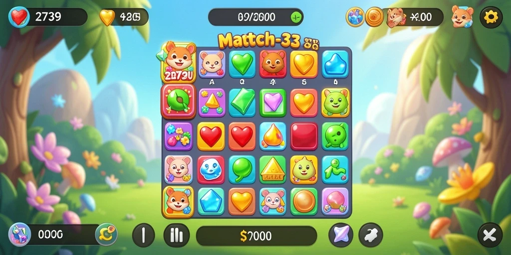 Tampilan gameplay penuh warna dari permainan Match-3 2739.