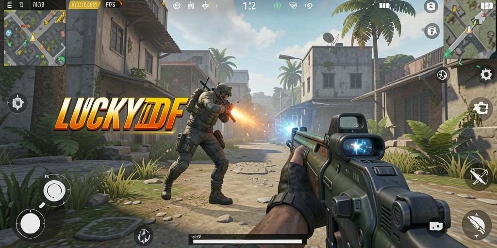 Screenshot gameplay LUCKYDF menampilkan adu tembak yang seru.