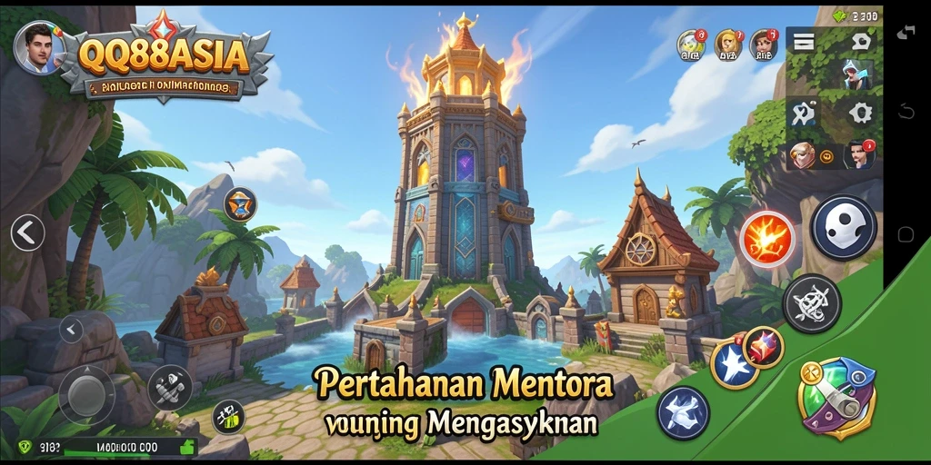 Screenshot menunjukkan pertempuran menegangkan di dalam game Tower Defense.