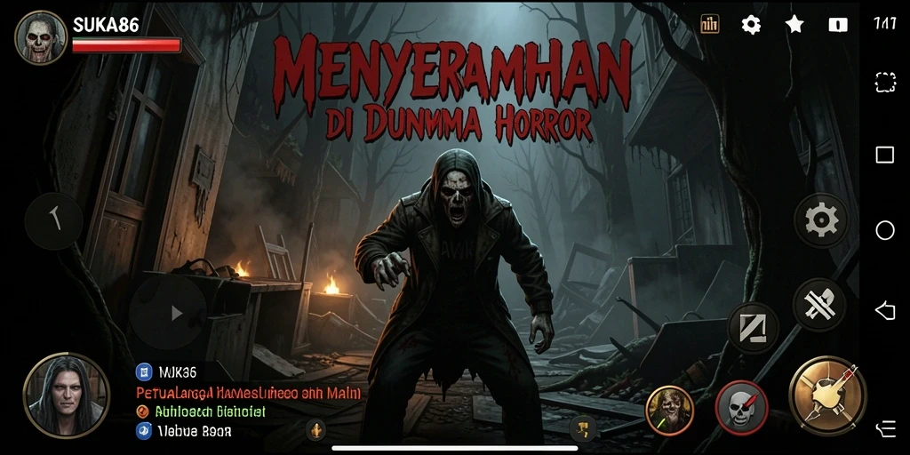 Tampilan gameplay <strong>SUKA86</strong> yang mencekam dengan suasana seram.