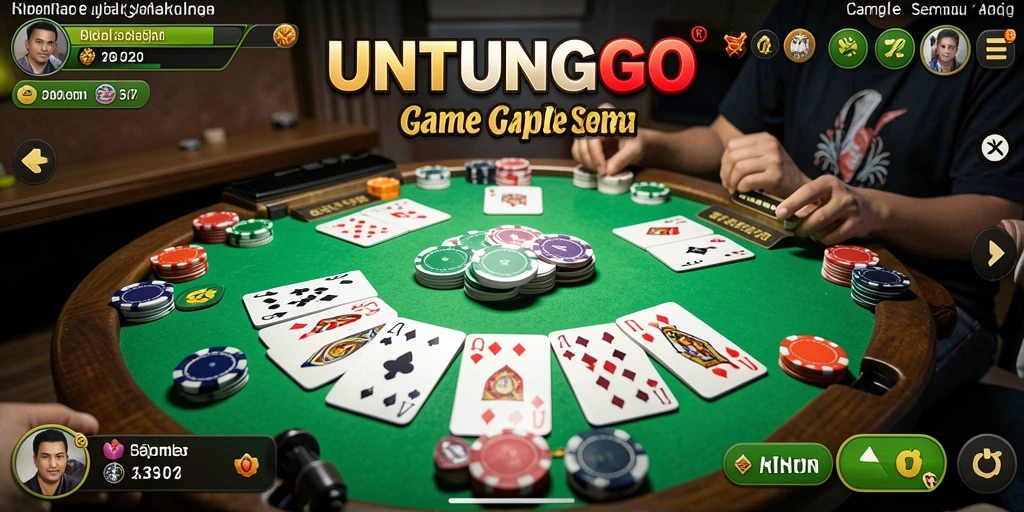 Tampilan gameplay UNTUNGGO dengan aksi seru Gaple.